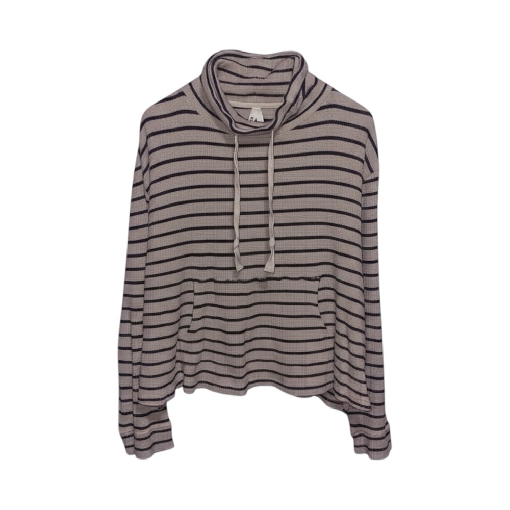 Pact Waffle Cowl Neck Sweater Hoodie Stripe Tan Black Women’s XL Organic Cotton